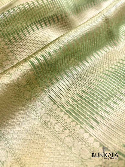 Green Stripe Tanchui Handloom Banarasi Tissue Silk Saree