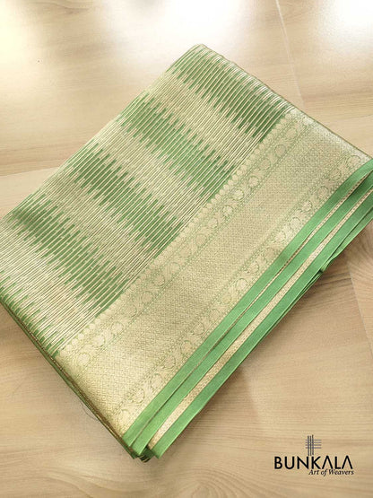 Green Stripe Tanchui Handloom Banarasi Tissue Silk Saree
