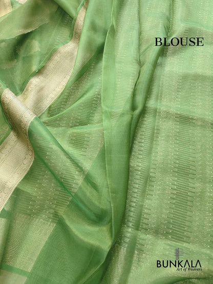 Green Stripe Tanchui Handloom Banarasi Tissue Silk Saree