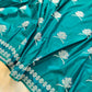 Dark Cyan Green Leaf Buta Weaved Banarasi Mashru Silk Saree