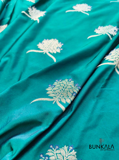 Dark Cyan Green Leaf Buta Weaved Banarasi Mashru Silk Saree