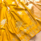 Dark Yellow Leaf Buta Weaved Banarasi Mashru Silk Saree