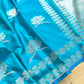 Ocean Blue Leaf Buta Weaved Banarasi Mashru Silk Saree