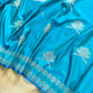 Ocean Blue Leaf Buta Weaved Banarasi Mashru Silk Saree