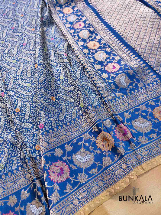 Royal Blue Brocade Kadwa Meenakari Handweaved Tanchui Banarasi Pure Katan Silk Saree