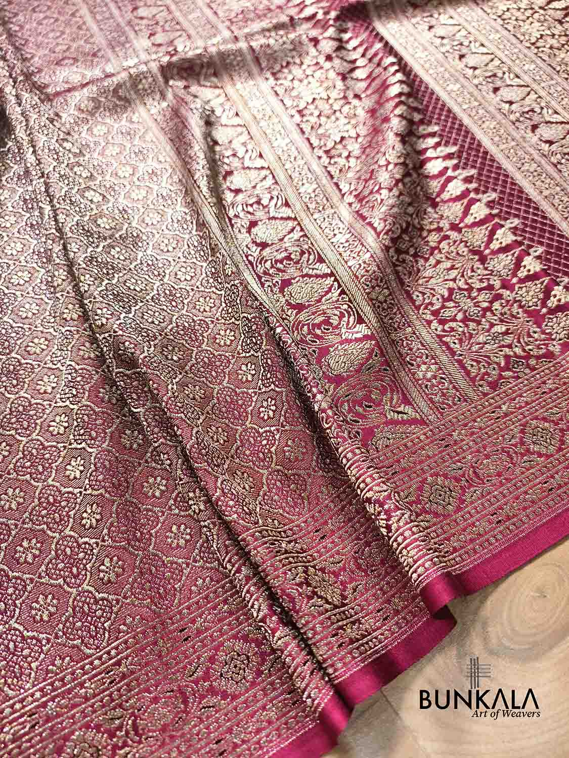 Maroon Brocade Weaved Banarasi Mashru Silk Saree