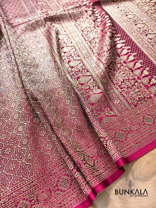 Maroon Brocade Weaved Banarasi Mashru Silk Saree