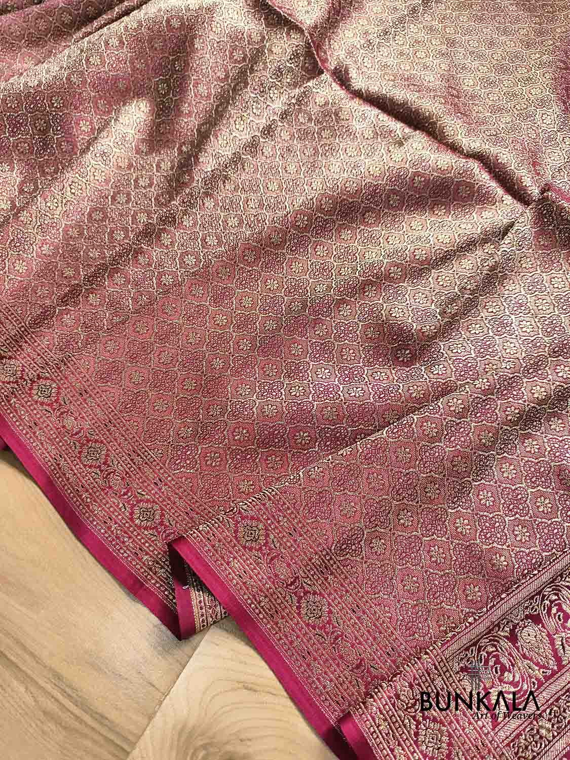 Maroon Brocade Weaved Banarasi Mashru Silk Saree