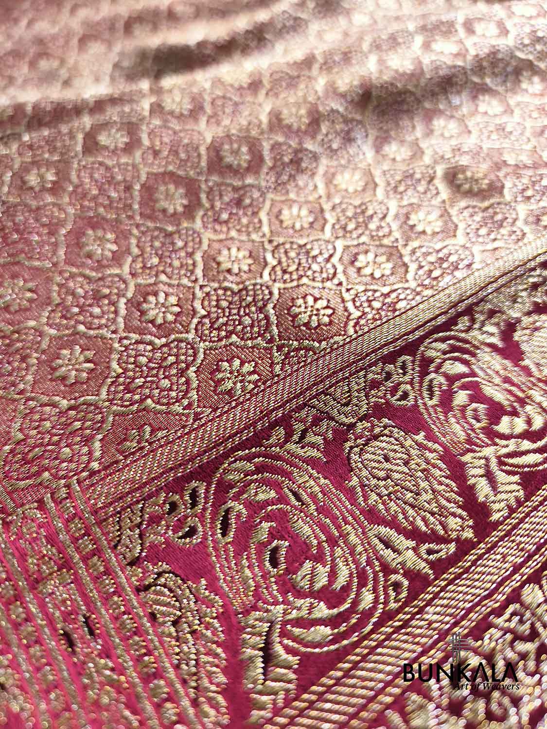 Maroon Brocade Weaved Banarasi Mashru Silk Saree
