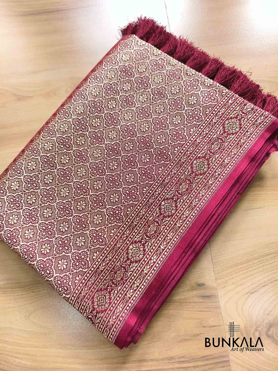 Maroon Brocade Weaved Banarasi Mashru Silk Saree