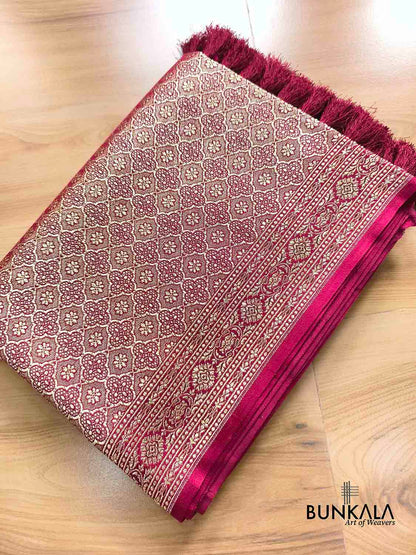 Maroon Brocade Weaved Banarasi Mashru Silk Saree