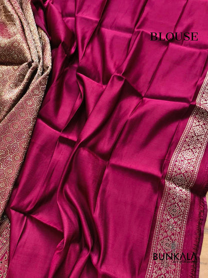 Maroon Brocade Weaved Banarasi Mashru Silk Saree