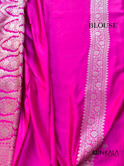 Dark Pink Small Buti Floral Border Weaved Banarasi Mashru Silk Saree