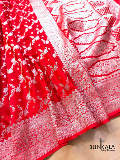 Red Floral Jaal Sona Zari Weaved Banarasi Mashru Silk Saree