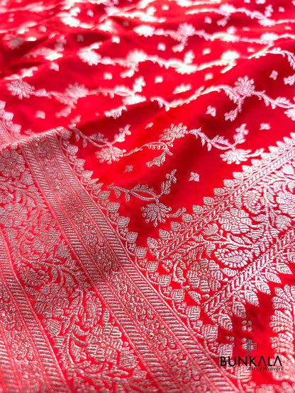 Red Floral Jaal Sona Zari Weaved Banarasi Mashru Silk Saree