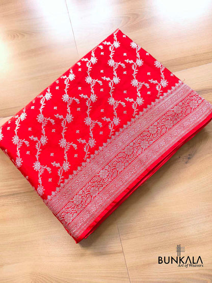 Red Floral Jaal Sona Zari Weaved Banarasi Mashru Silk Saree