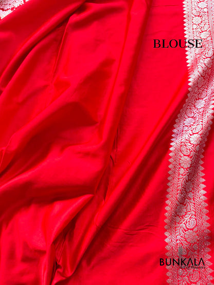 Red Floral Jaal Sona Zari Weaved Banarasi Mashru Silk Saree