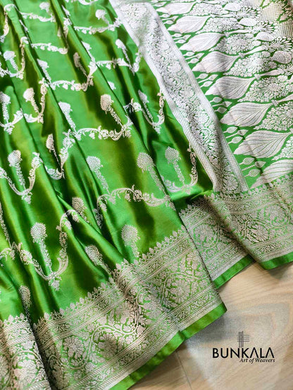 Green Jaal Sona Zari Weaved Banarasi Mashru Silk Saree
