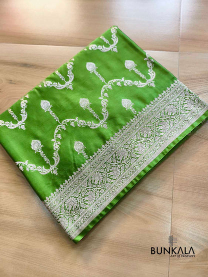 Green Jaal Sona Zari Weaved Banarasi Mashru Silk Saree