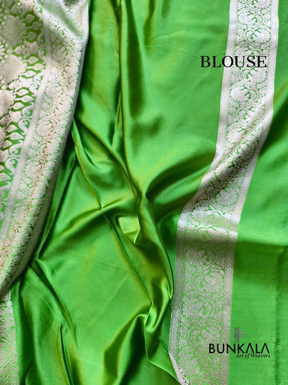 Green Jaal Sona Zari Weaved Banarasi Mashru Silk Saree