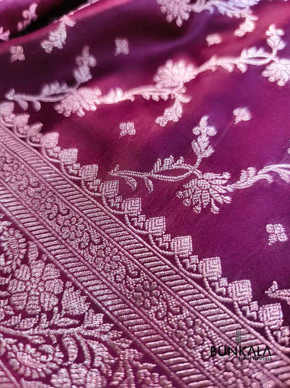 Wine Floral Jaal Sona Zari Weaved Banarasi Mashru Silk Saree