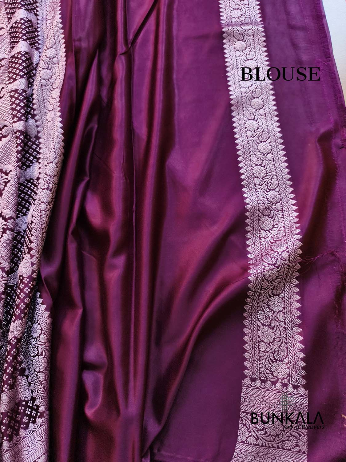Wine Floral Jaal Sona Zari Weaved Banarasi Mashru Silk Saree