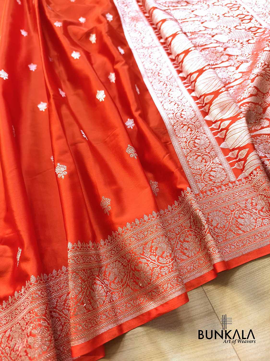 Burnt Orange Sona Zari Buti Weaved Banarasi Mashru Silk Saree