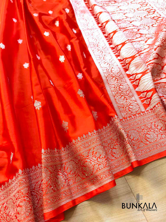 Burnt Orange Sona Zari Buti Weaved Banarasi Mashru Silk Saree