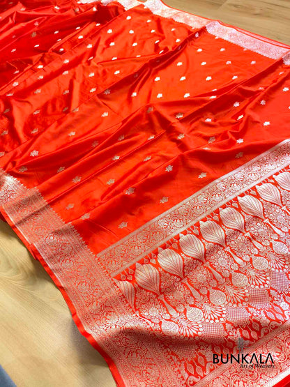 Burnt Orange Sona Zari Buti Weaved Banarasi Mashru Silk Saree