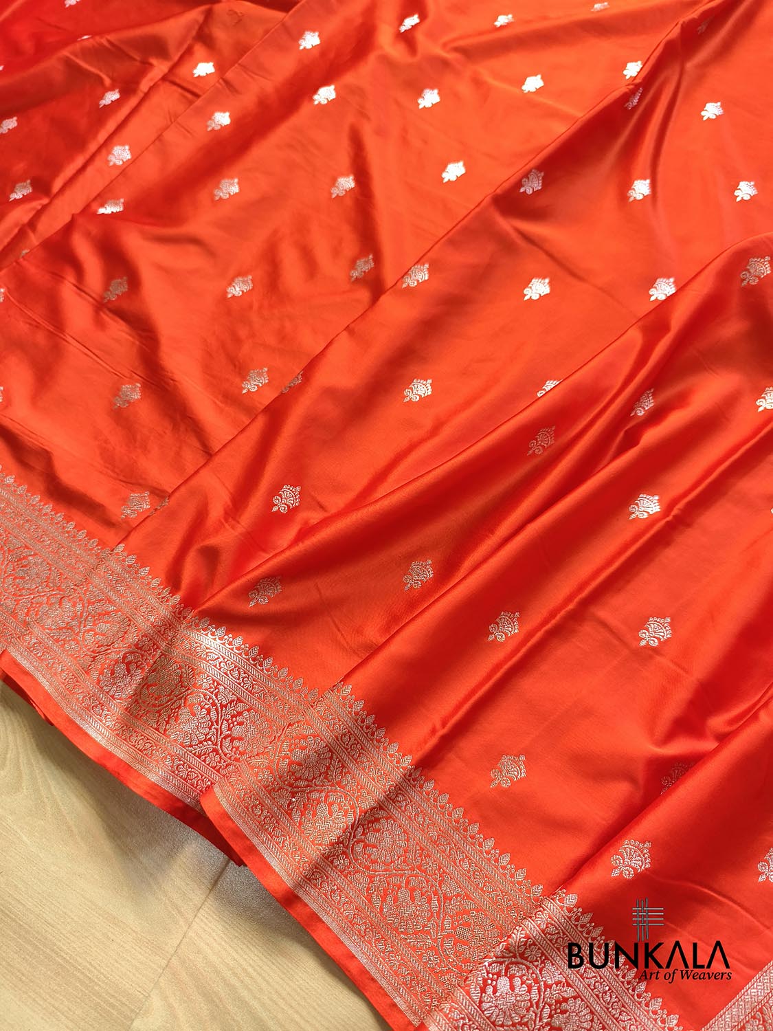 Burnt Orange Sona Zari Buti Weaved Banarasi Mashru Silk Saree
