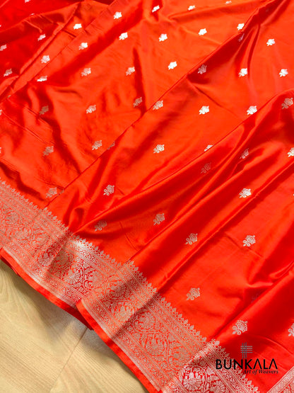 Burnt Orange Sona Zari Buti Weaved Banarasi Mashru Silk Saree