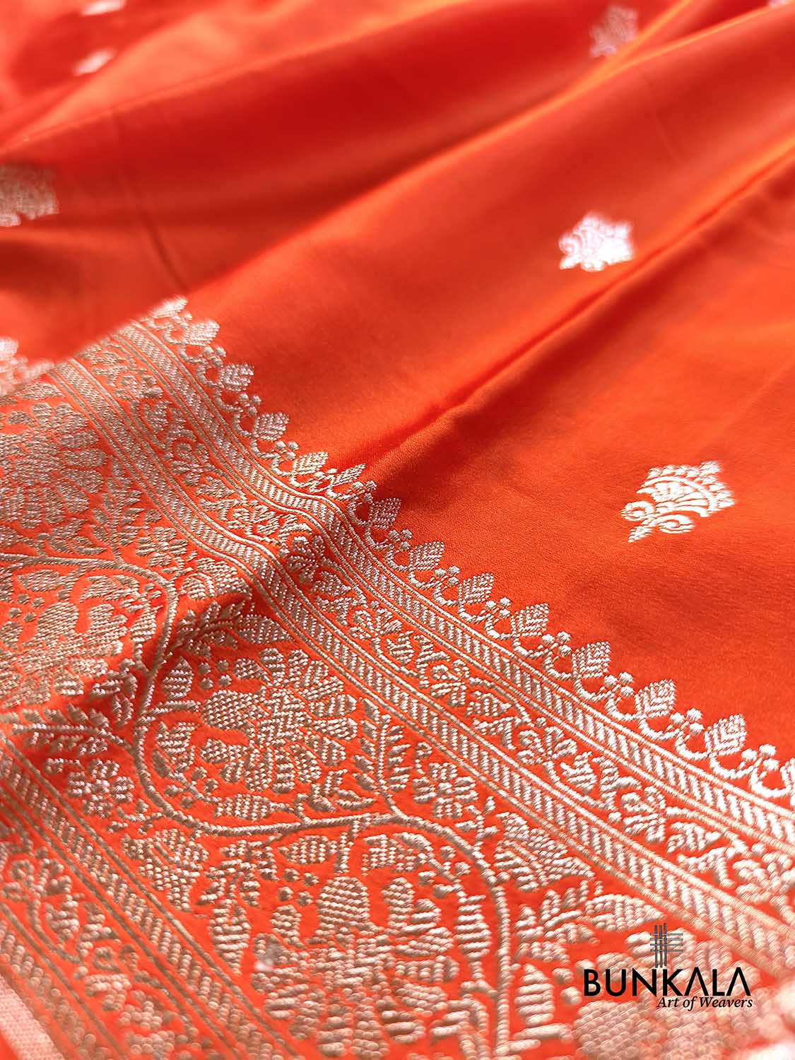 Burnt Orange Sona Zari Buti Weaved Banarasi Mashru Silk Saree