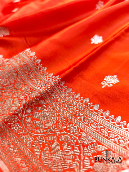 Burnt Orange Sona Zari Buti Weaved Banarasi Mashru Silk Saree