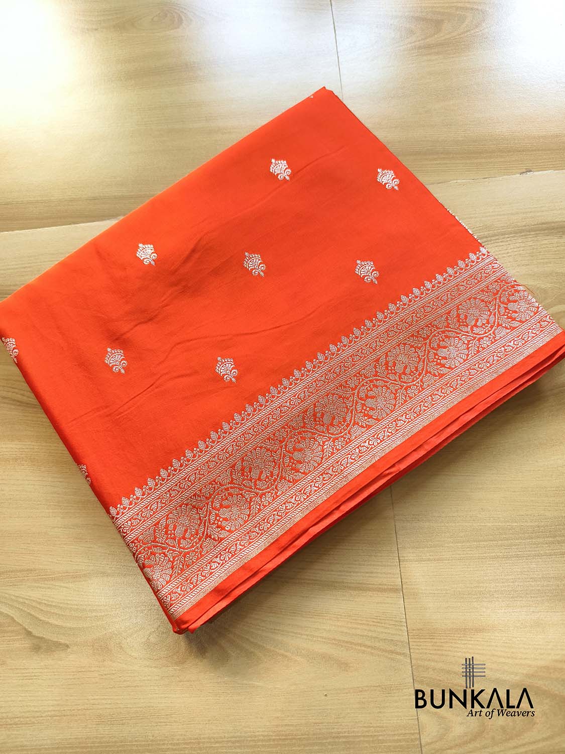Burnt Orange Sona Zari Buti Weaved Banarasi Mashru Silk Saree