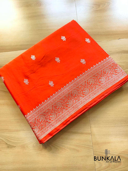 Burnt Orange Sona Zari Buti Weaved Banarasi Mashru Silk Saree