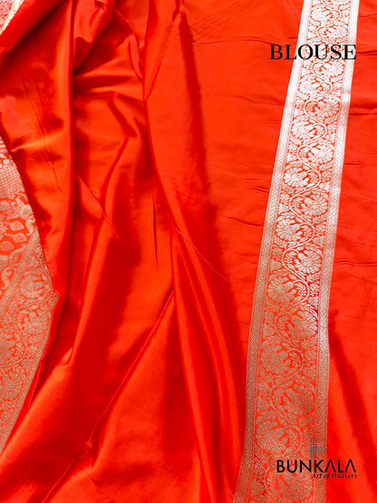 Burnt Orange Sona Zari Buti Weaved Banarasi Mashru Silk Saree