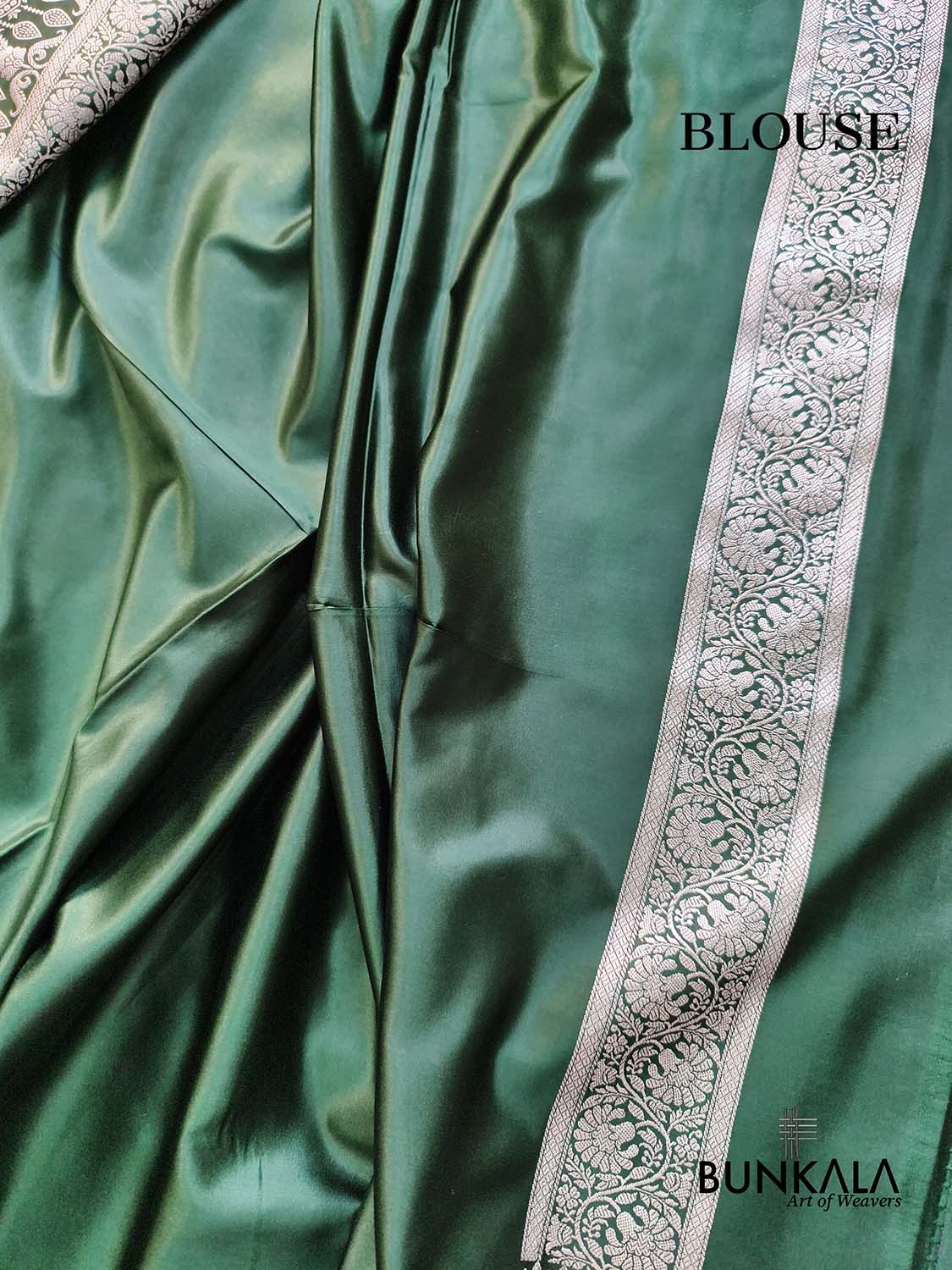 Bottle Green Sona Zari Jaal Weaved Banarasi Mashru Silk Saree