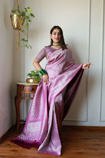 Purple Brocade Weaved Banarasi Mashru Silk Saree