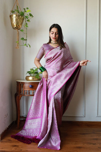 Purple Brocade Weaved Banarasi Mashru Silk Saree