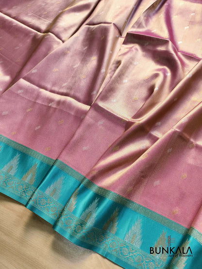 Pastel Pink Buti Temple Border Weaved Banarasi Tissue Silk Saree 