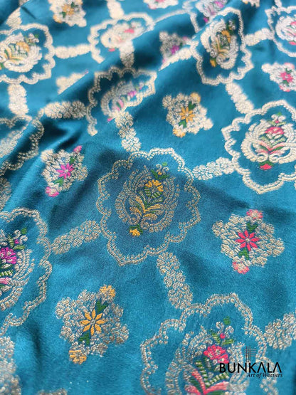 Teal Blue Meenakari Jaal Weaved Banarasi Resham Silk Saree 