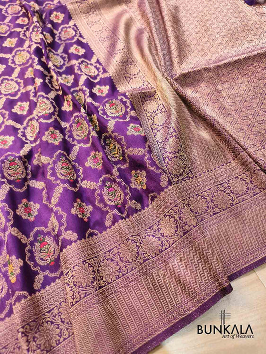 Puple Meenakari Jaal Weaved Banarasi Resham Silk Saree