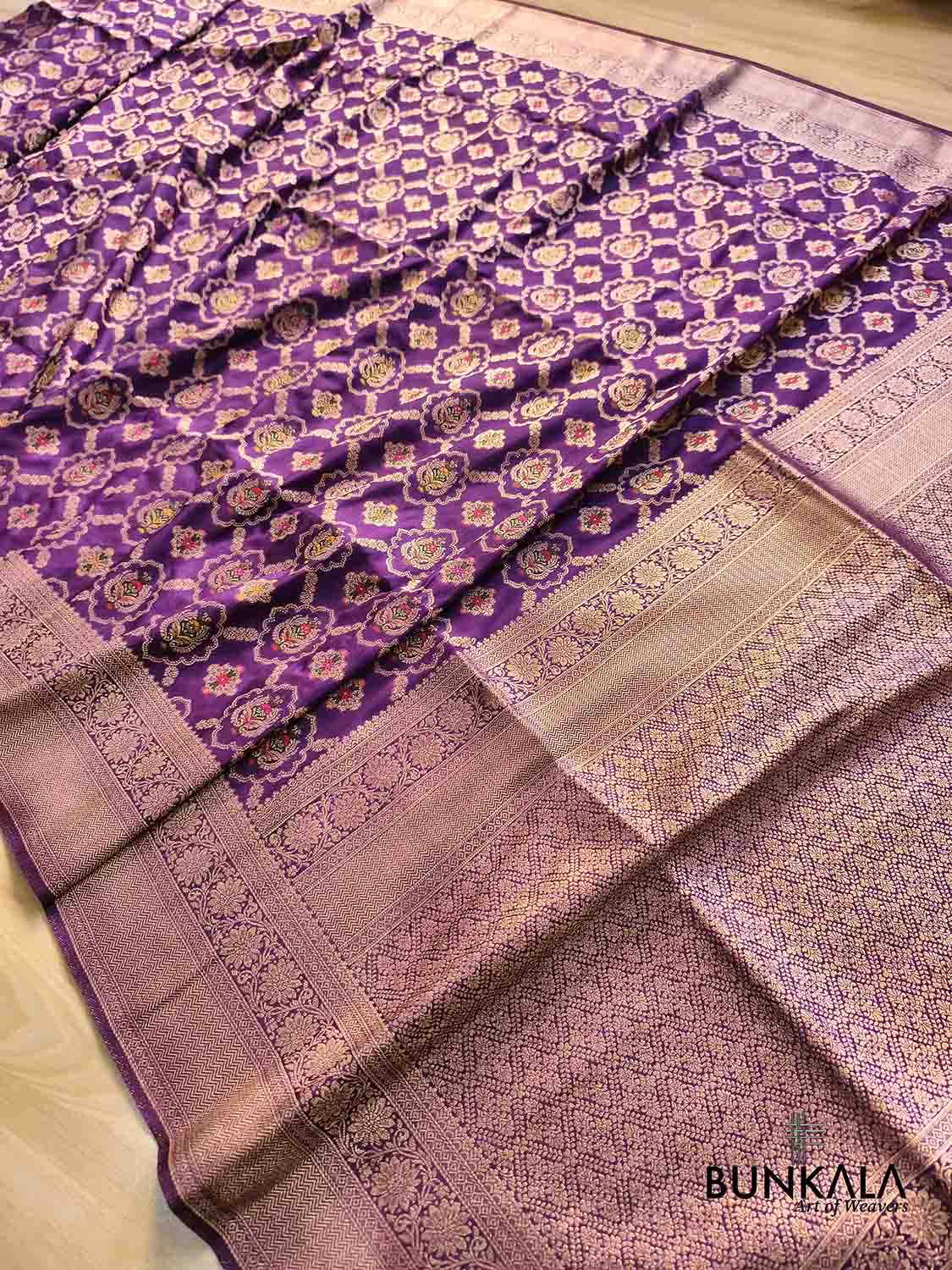 Puple Meenakari Jaal Weaved Banarasi Resham Silk Saree