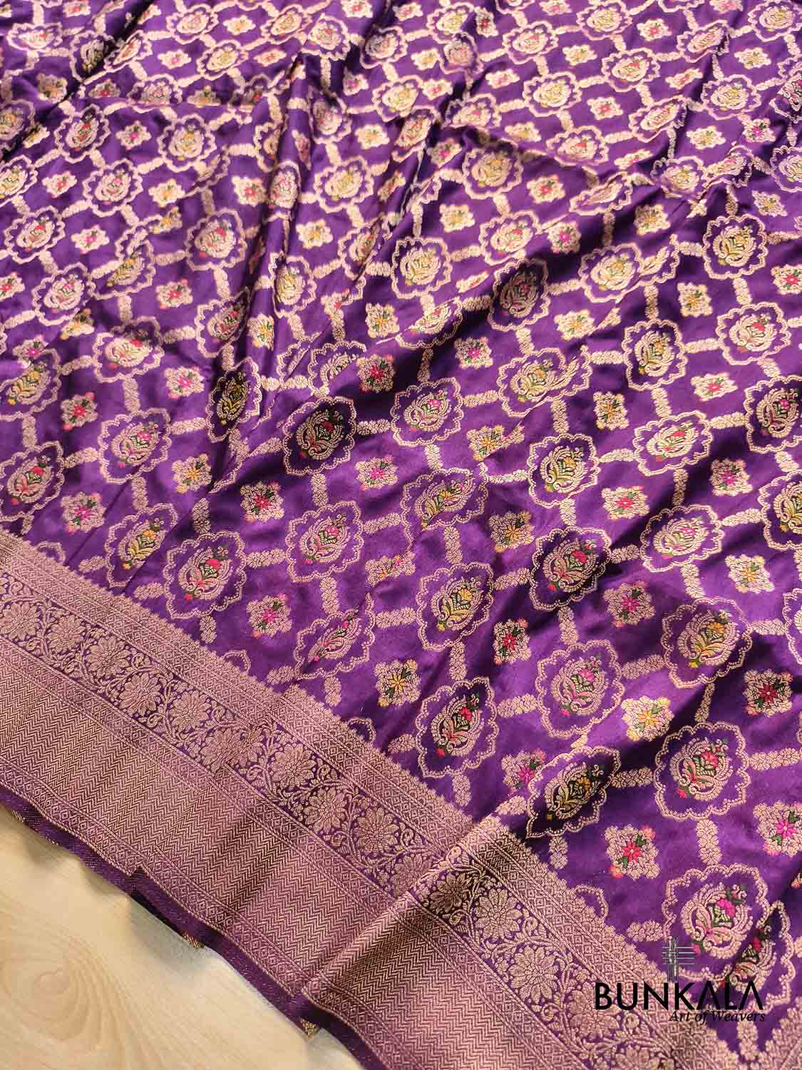 Puple Meenakari Jaal Weaved Banarasi Resham Silk Saree