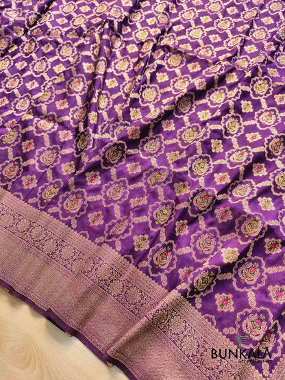 Puple Meenakari Jaal Weaved Banarasi Resham Silk Saree