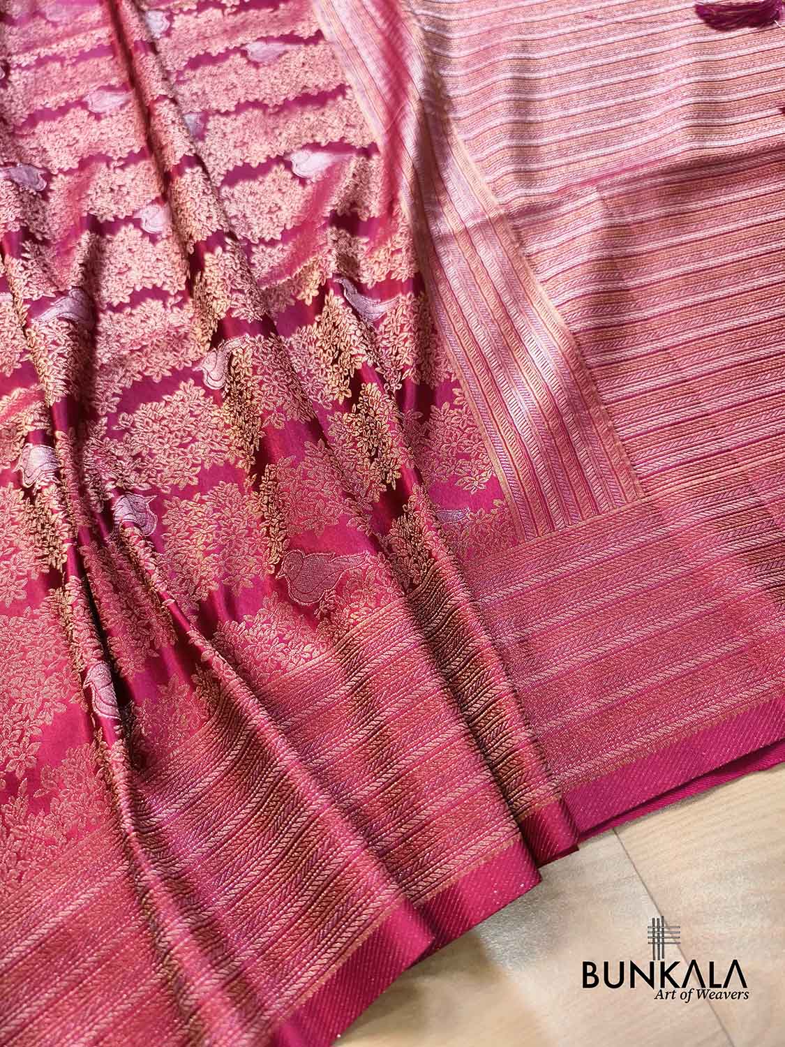 Burgundy Birds Sona Rupa Weaved Banarasi Mashru Silk Saree