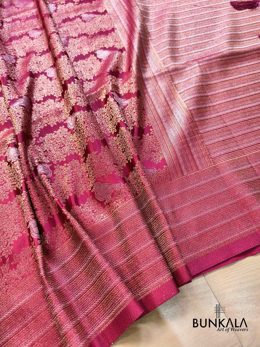 Burgundy Birds Sona Rupa Weaved Banarasi Mashru Silk Saree