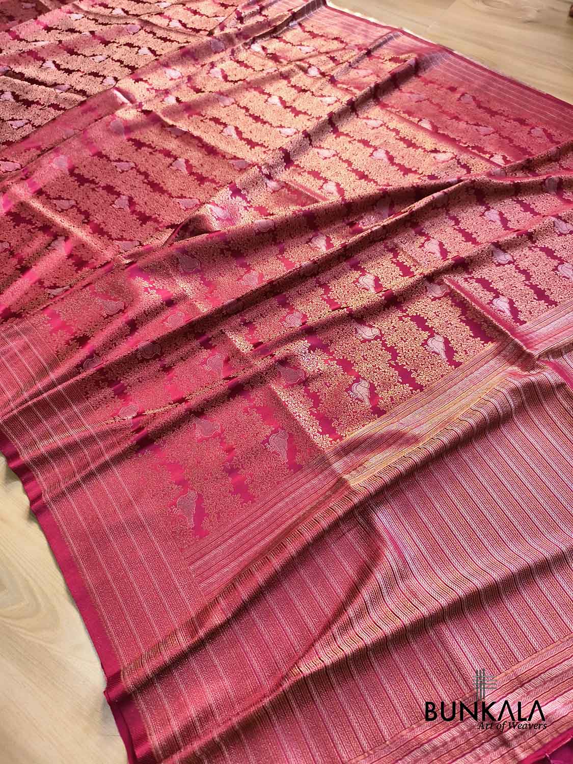 Burgundy Birds Sona Rupa Weaved Banarasi Mashru Silk Saree