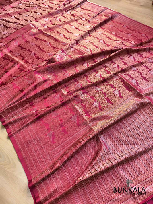 Burgundy Birds Sona Rupa Weaved Banarasi Mashru Silk Saree