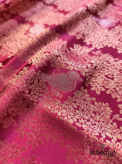 Burgundy Birds Sona Rupa Weaved Banarasi Mashru Silk Saree